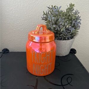 Rae Dunn ‘FRIGHT NIGHT’ Halloween Orange Canister Laster Glaze Iridescent NWOB